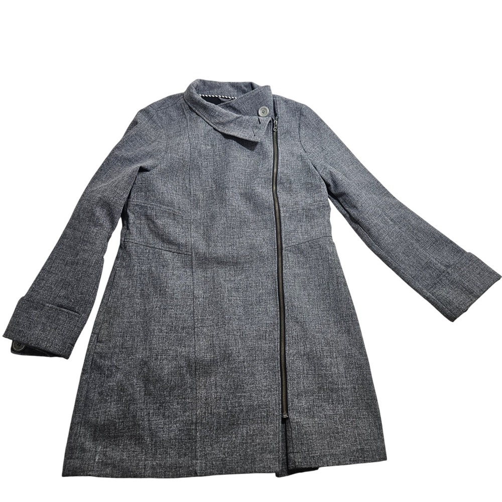 prAna Asymmetrical Zip Funnel Neck Coat Women Large Grey Textured Jacket *